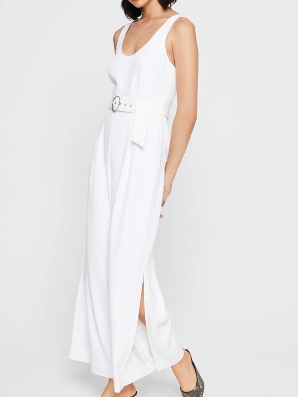 CLUB MONACO Sleeveless Jumpsuit Sleeveless Belted Wide-Leg Resort, White – 4